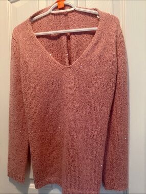 Joe Fresh Dusty Rose V-Neck Sequin Knit Sweater